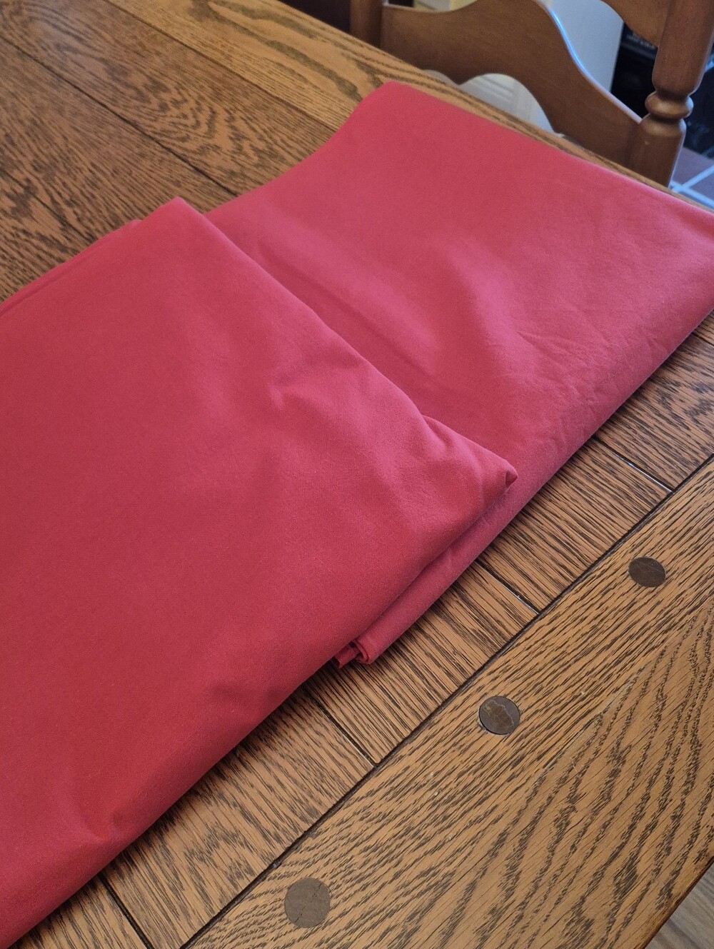 2 Bright Red Fabric Tablecloths - 100" X 62"